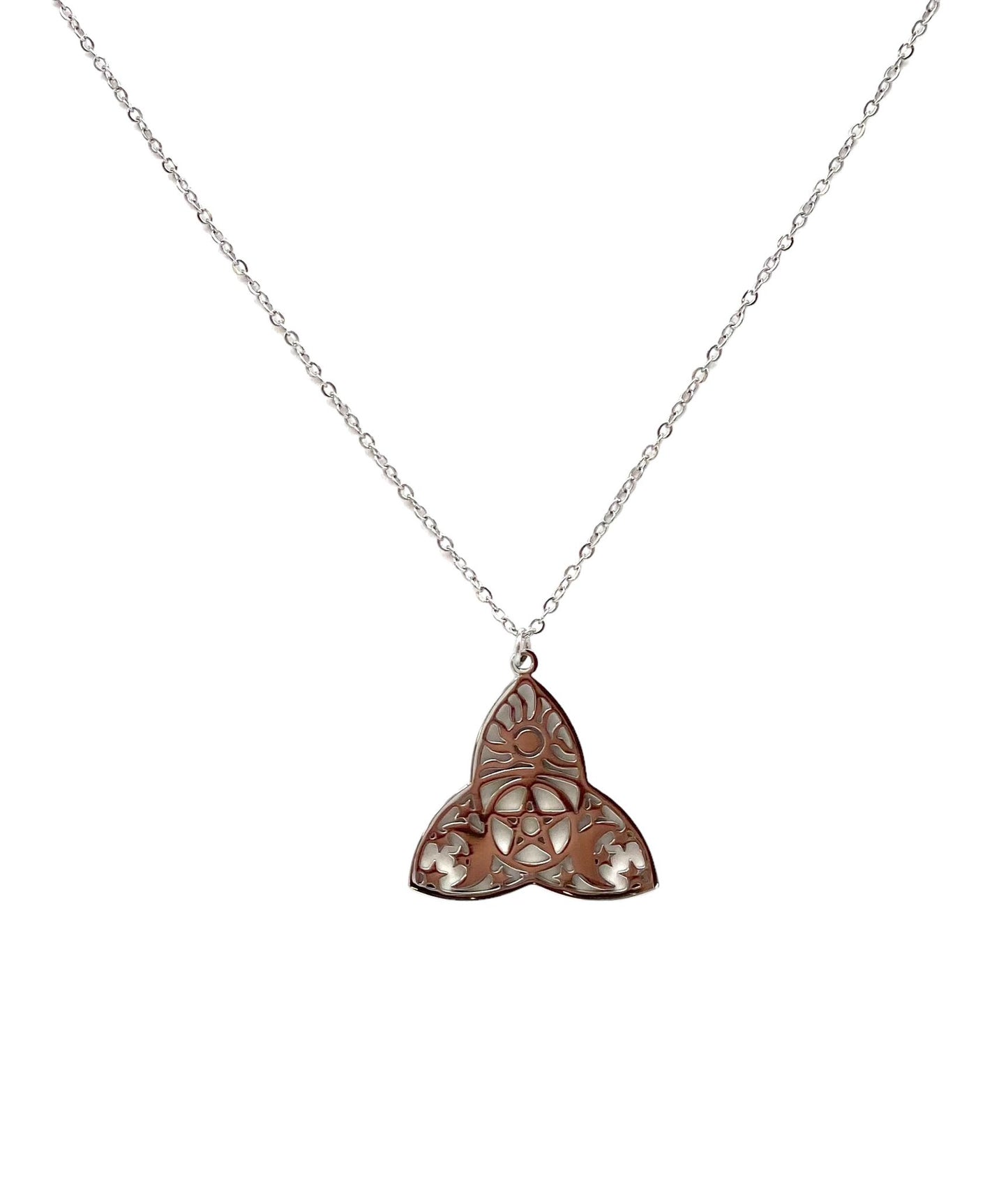 collar acero inoxidable mujer con forma de Luna, Estrella y Pentagrama Triple