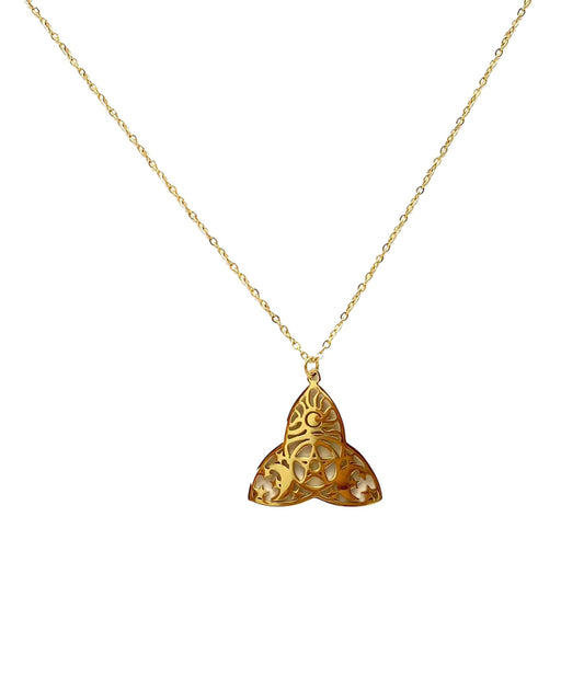 collar acero inoxidable mujer con forma de Luna, Estrella y Pentagrama Triple